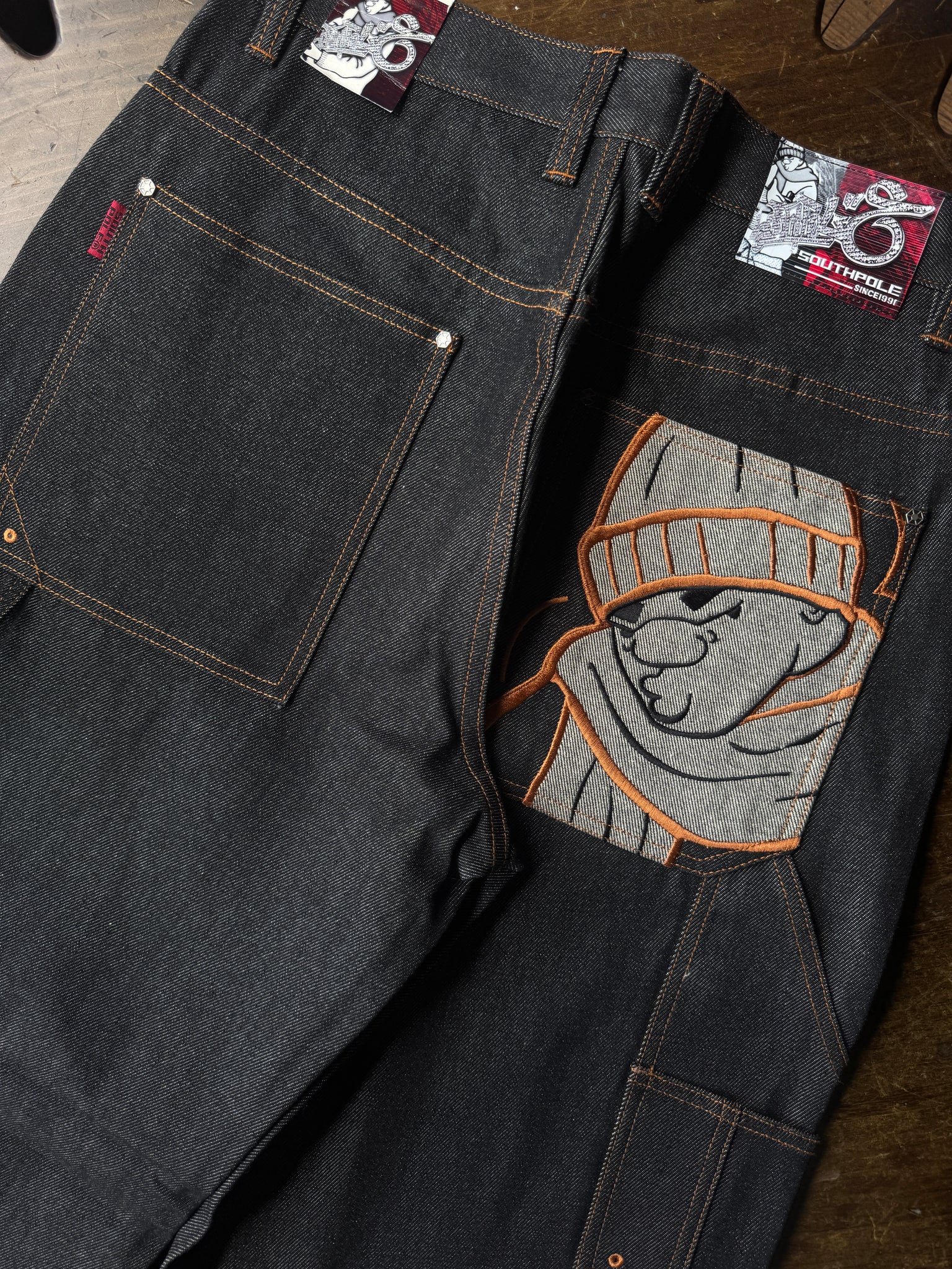 (Copy) Vintage Y2K Southpole Carpenter Jeans Baggy Embroidered DJ Black Denim NWT