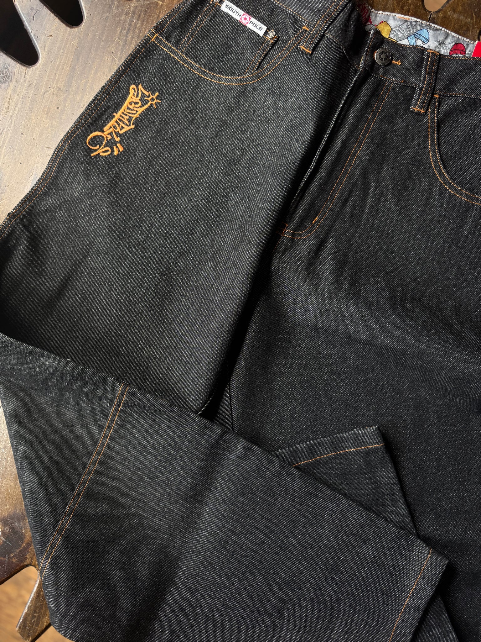 (Copy) Vintage Y2K Southpole Carpenter Jeans Baggy Embroidered DJ Black Denim NWT